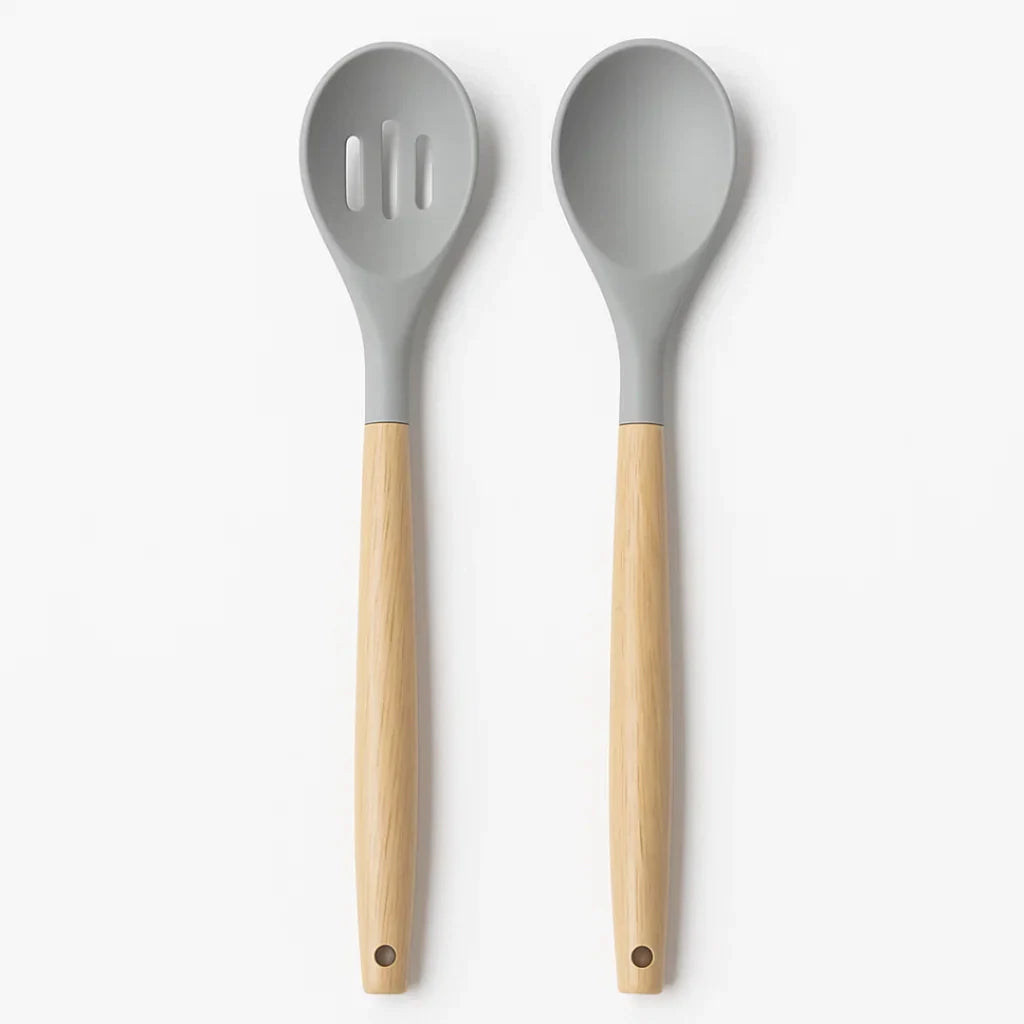 Set d’Ustensiles 2 Pièces en Silicone & Bois | Cuisine