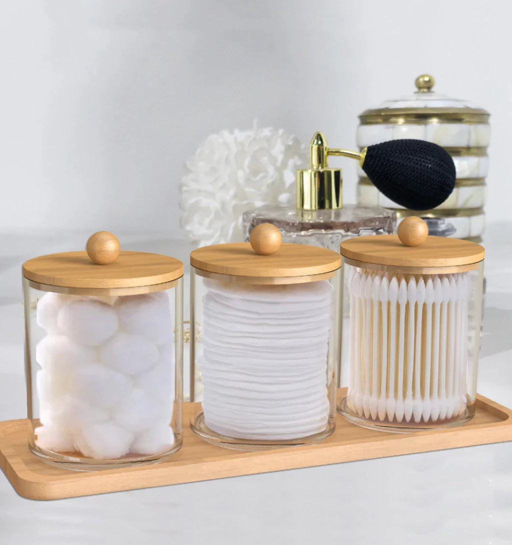 Set d’Accessoires 3 Pièces en Acrylique & Bambou | Organisation Salle de Bain