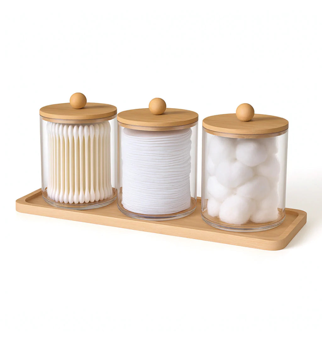 Set d’Accessoires 3 Pièces en Acrylique & Bambou | Organisation Salle de Bain